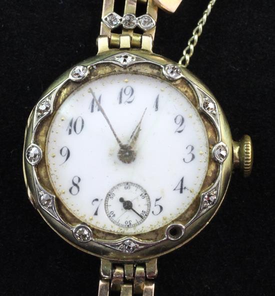 A ladys early 20th century Swiss Le Coultre et Cie 14ct gold and diamond manual wind wrist watch,